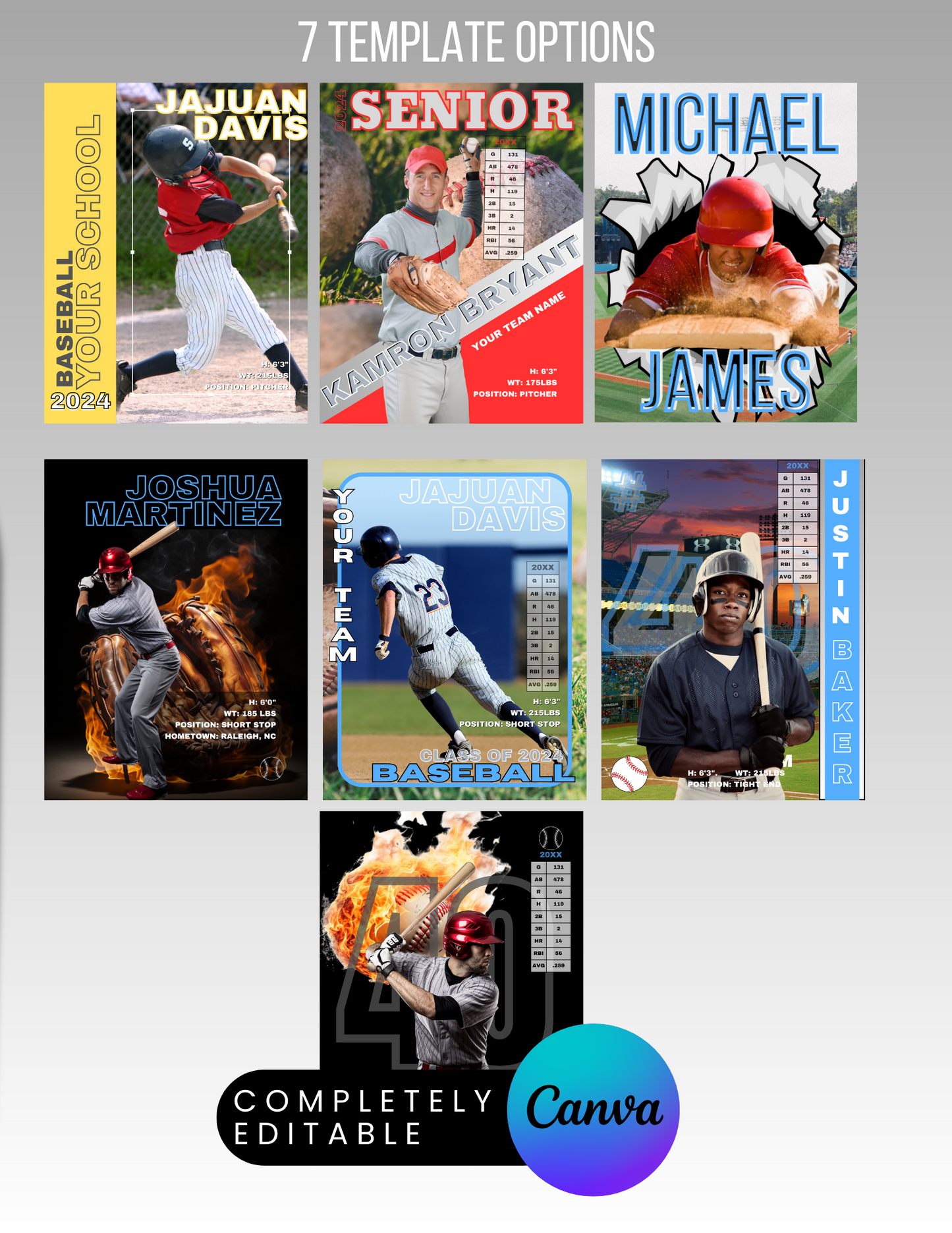 Baseball Player Trading Card Templates Bundle