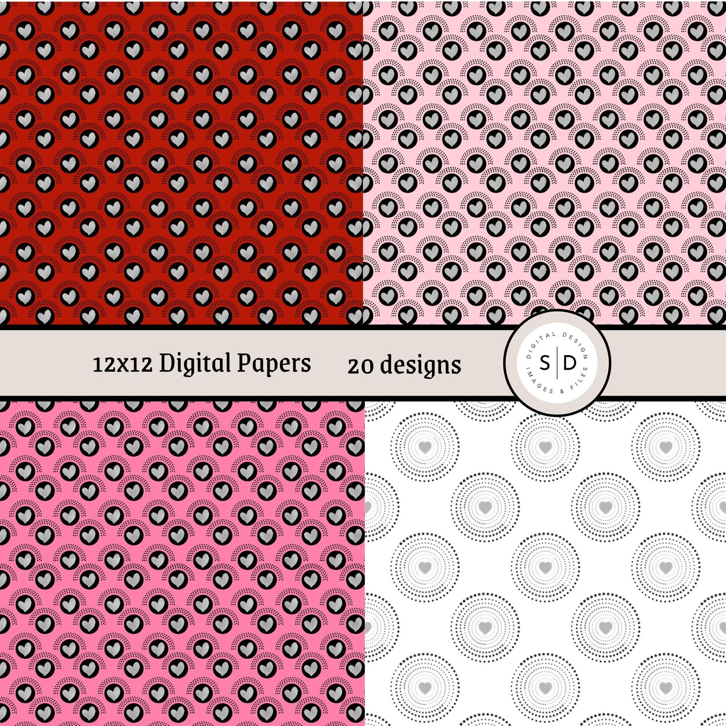 Hearts & Berries Seamless Digital Papers