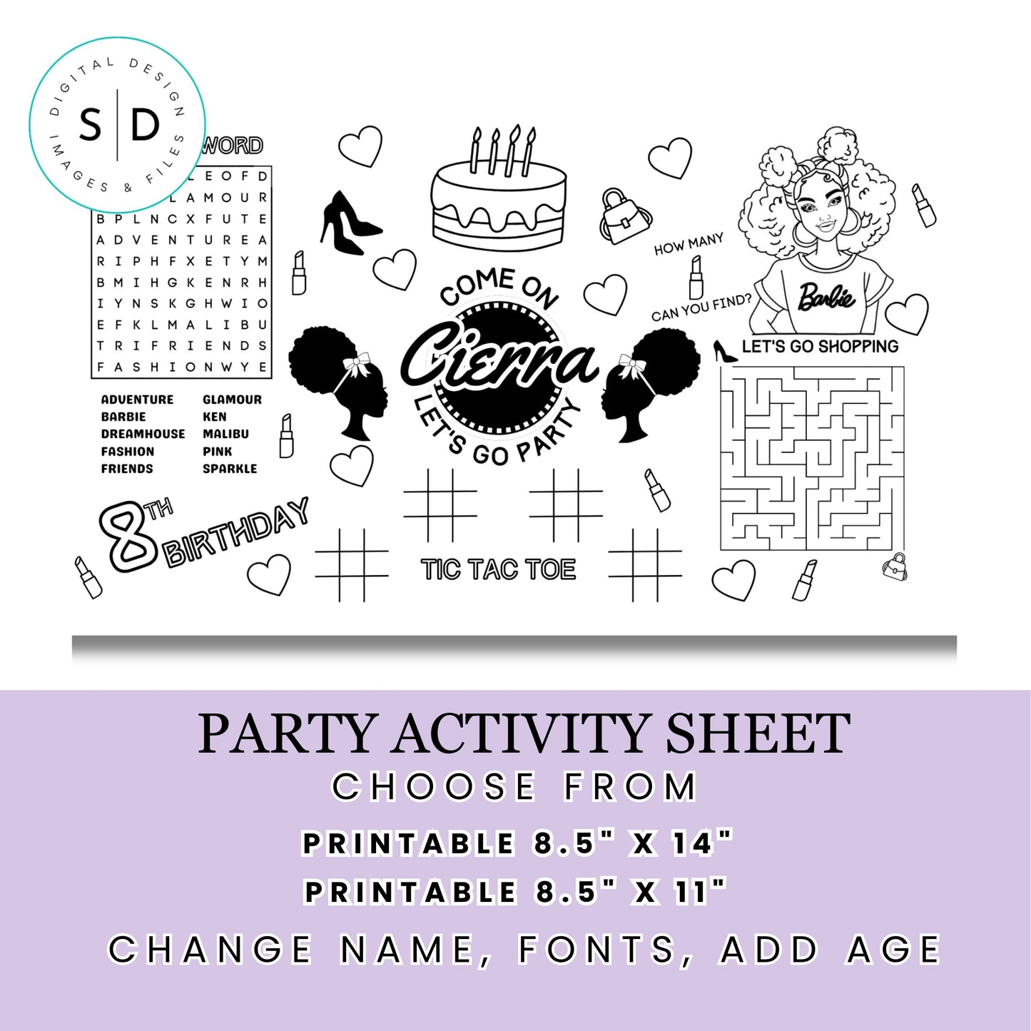 Afro Puff Fashion Doll Birthday Party Activity Sheet
