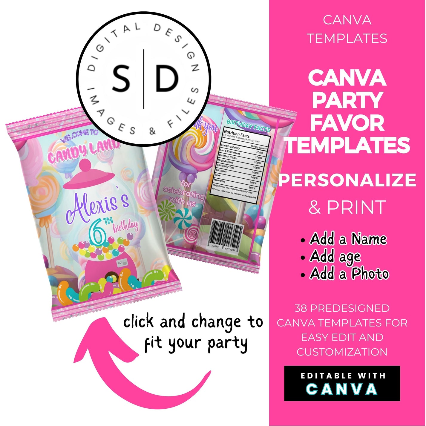 Candy Land Sweets Birthday Party Favor Templates – Stockpile Digital