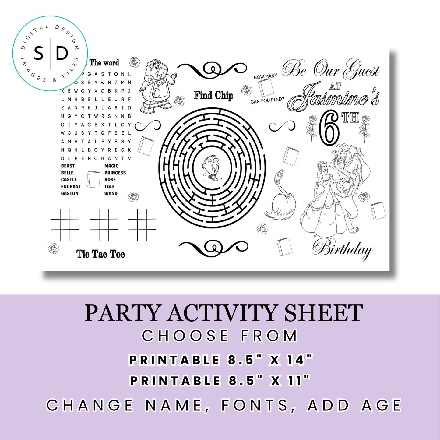 Be Our Guest Belle Party Activity Sheet