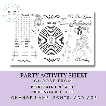 Be Our Guest Belle Party Activity Sheet