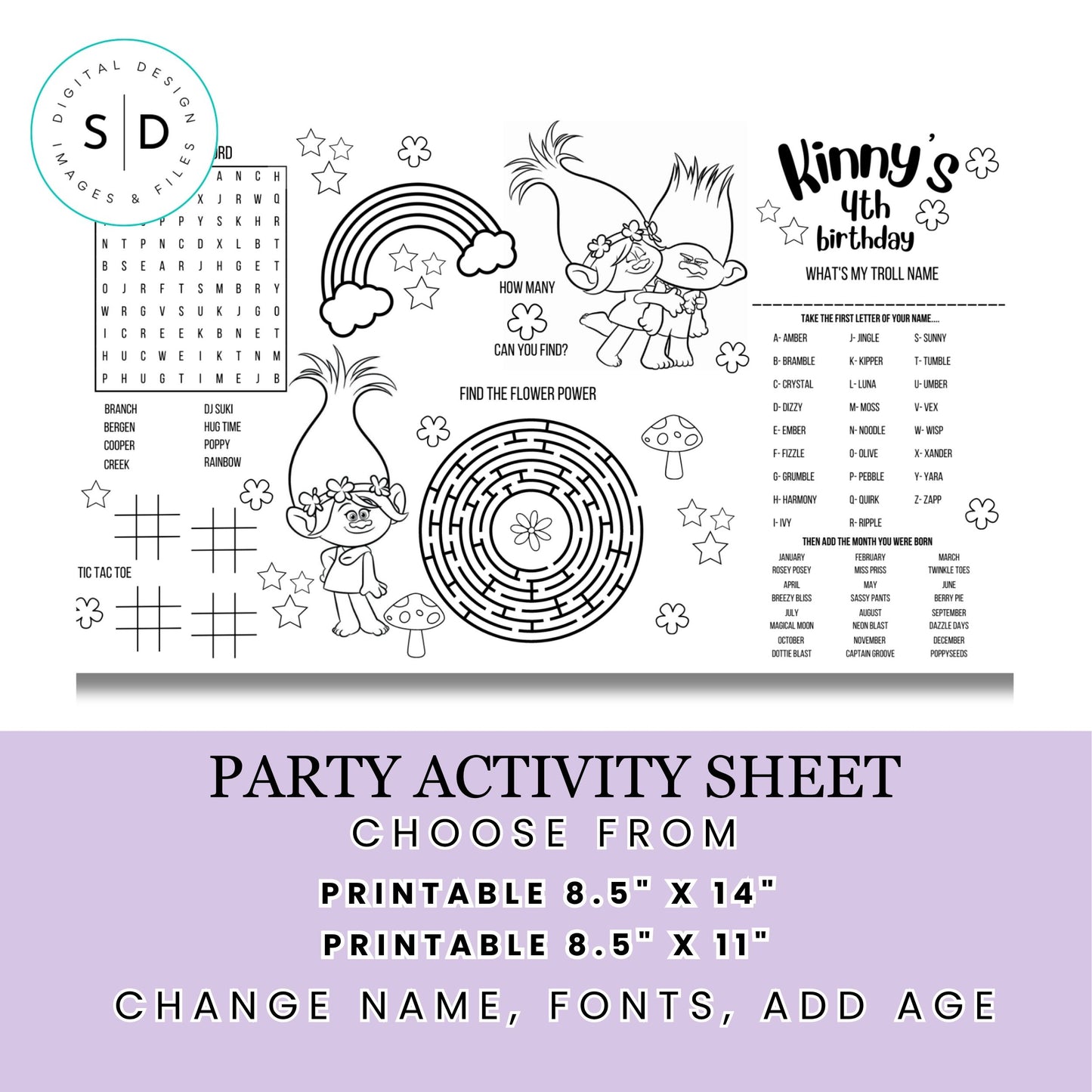 Trolls Party Activity Sheet