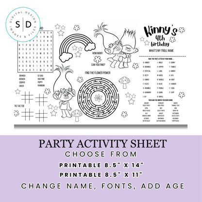 Trolls Party Activity Sheet