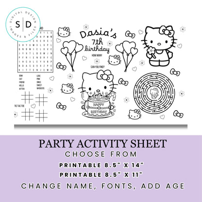 Hello Kitty Birthday Party Activity Sheet