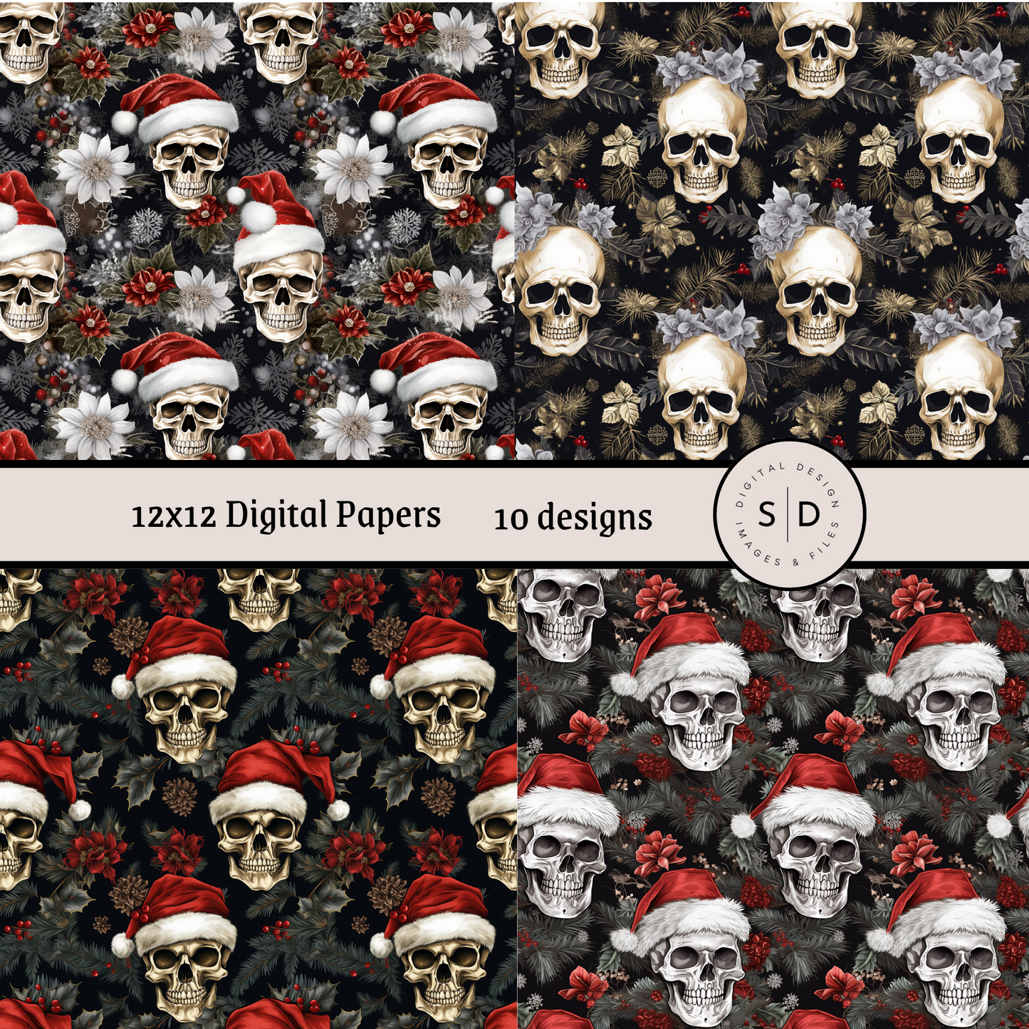 Skeleton Christmas Seamless Digital Papers