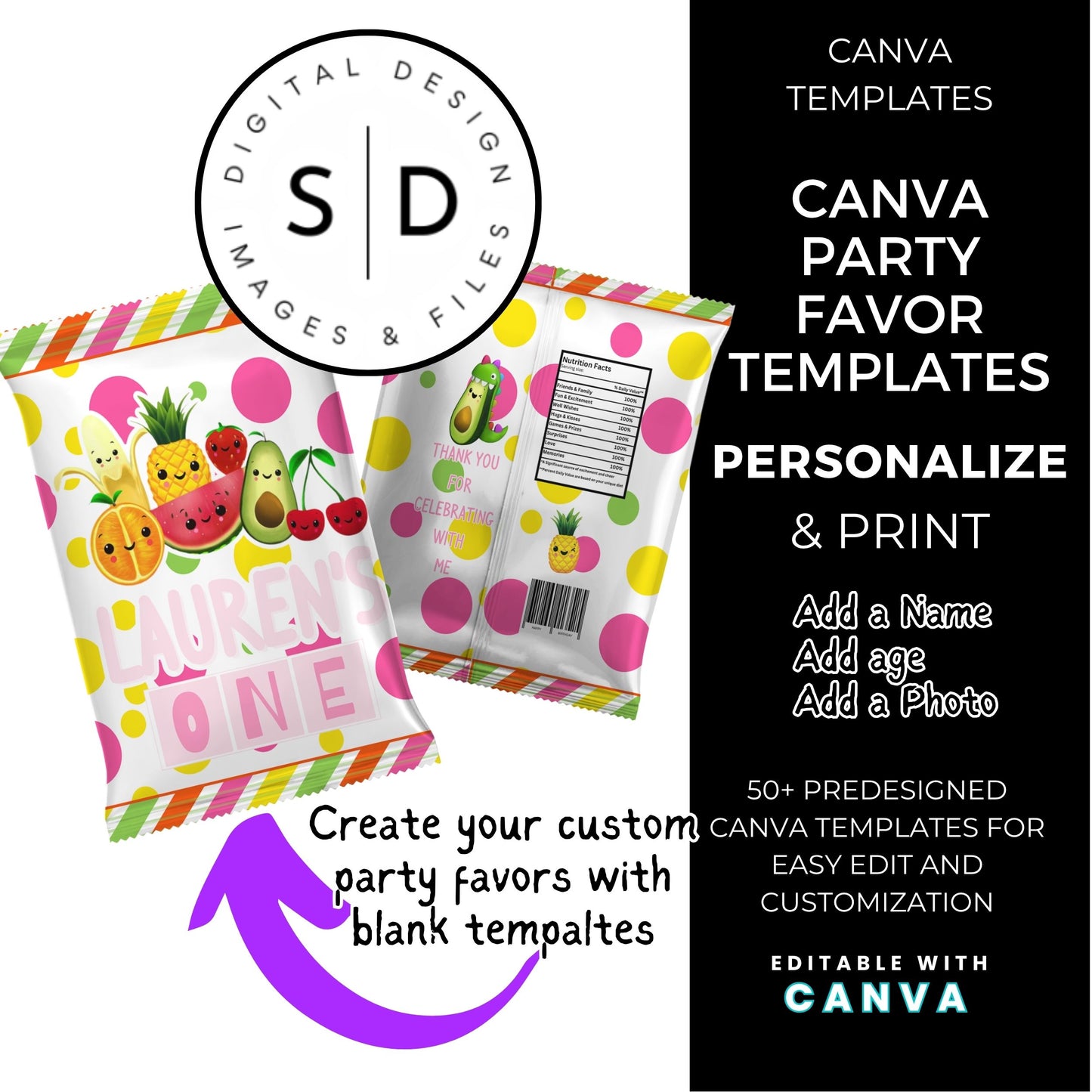 Dancing Fruit Pink Party Favor Templates Bundle