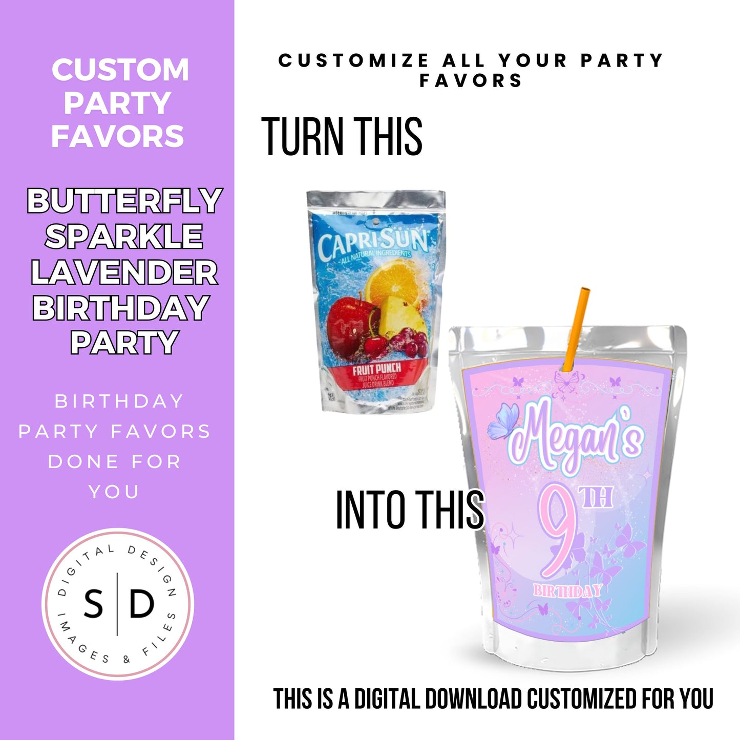 Butterfly Sparkle Lavender Birthday Party Favors DFY