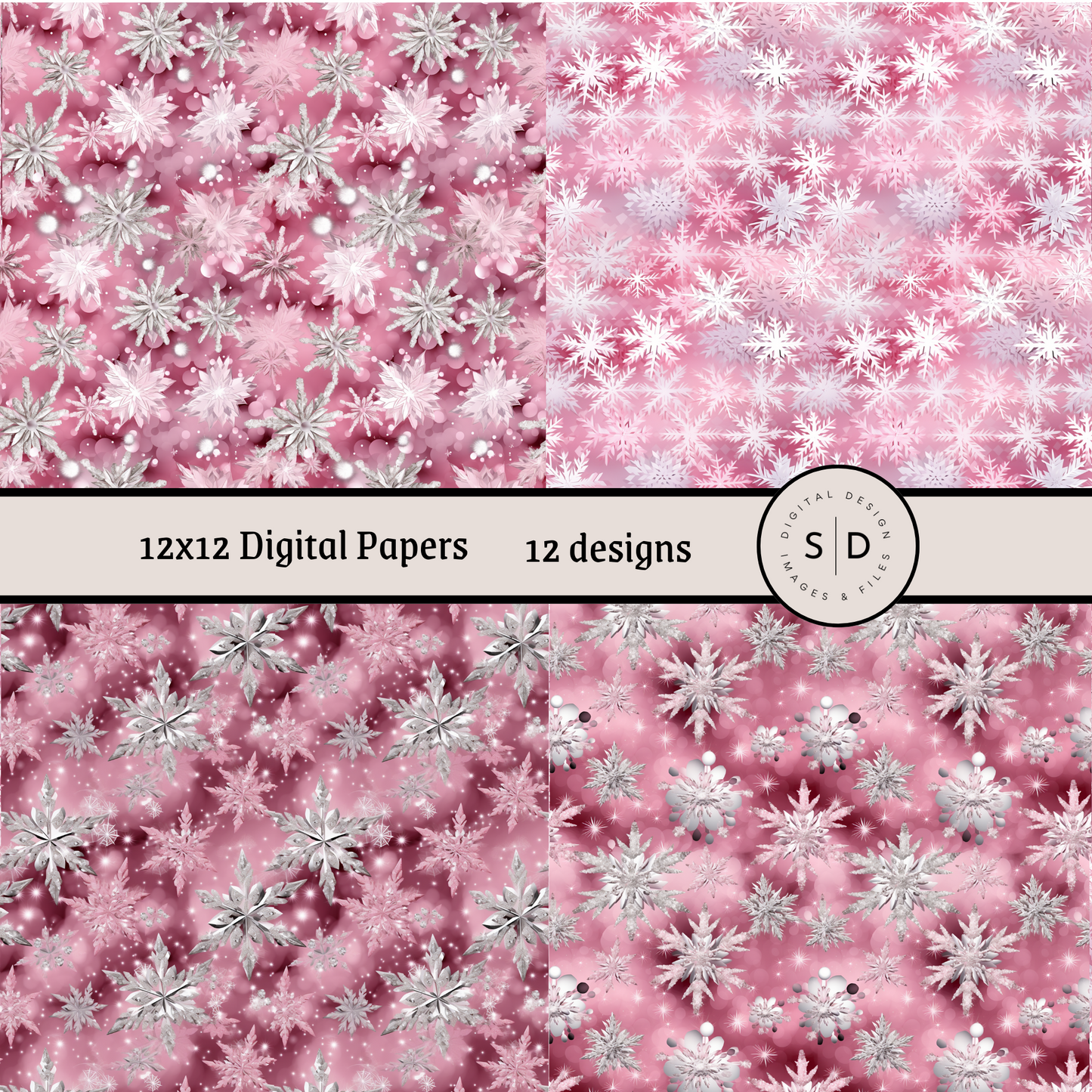 Christmas Snowflake Vol 3 Pink Seamless Digital Papers