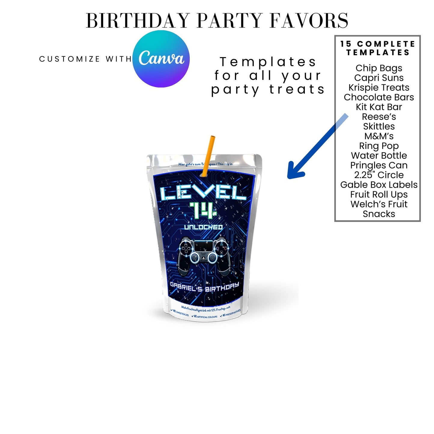 Level Unlocked Gamer Birthday Party Favor Templates Bundle