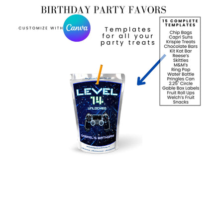 Level Unlocked Gamer Birthday Party Favor Templates Bundle