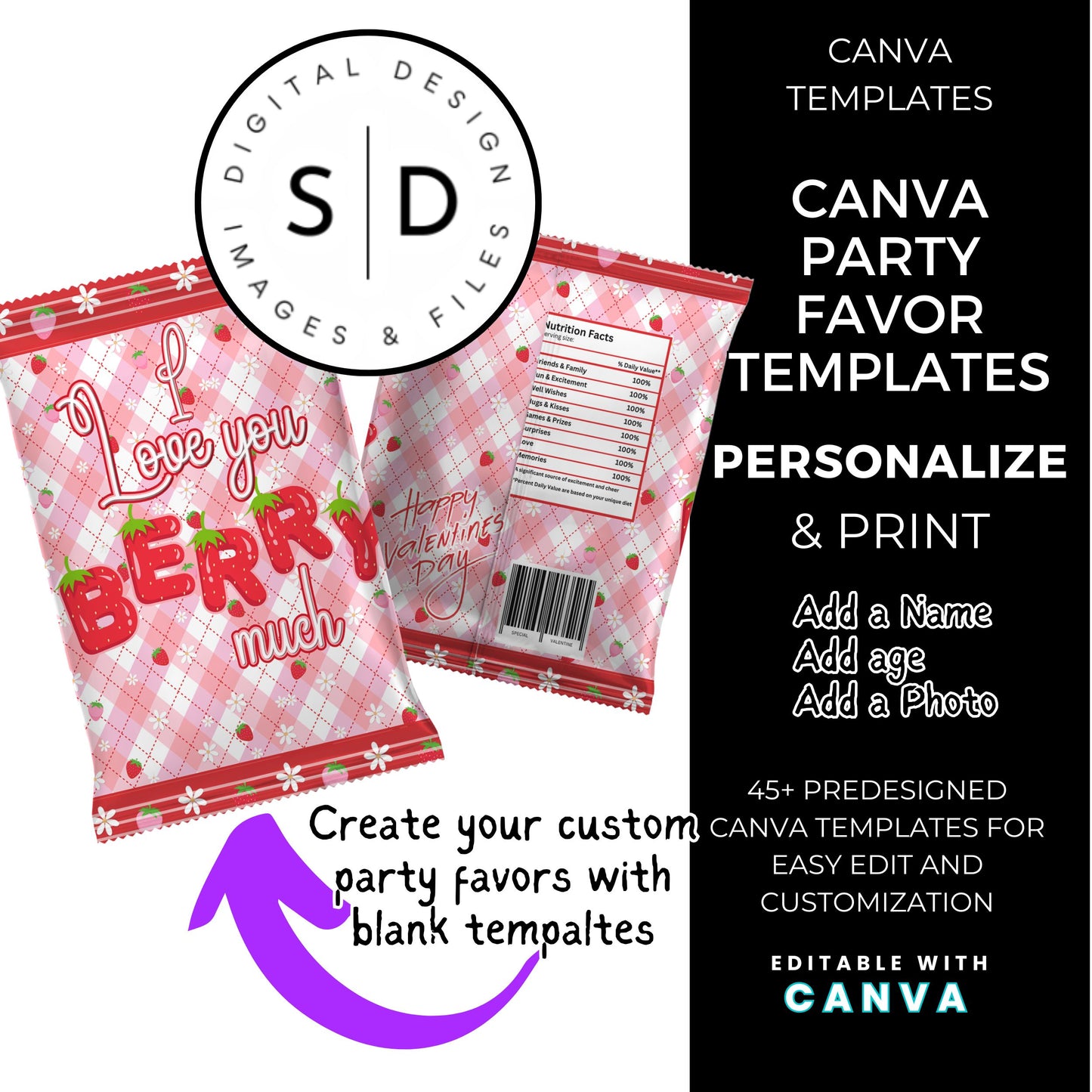 I Love You Berry Much Party Favor Canva Template Bundle