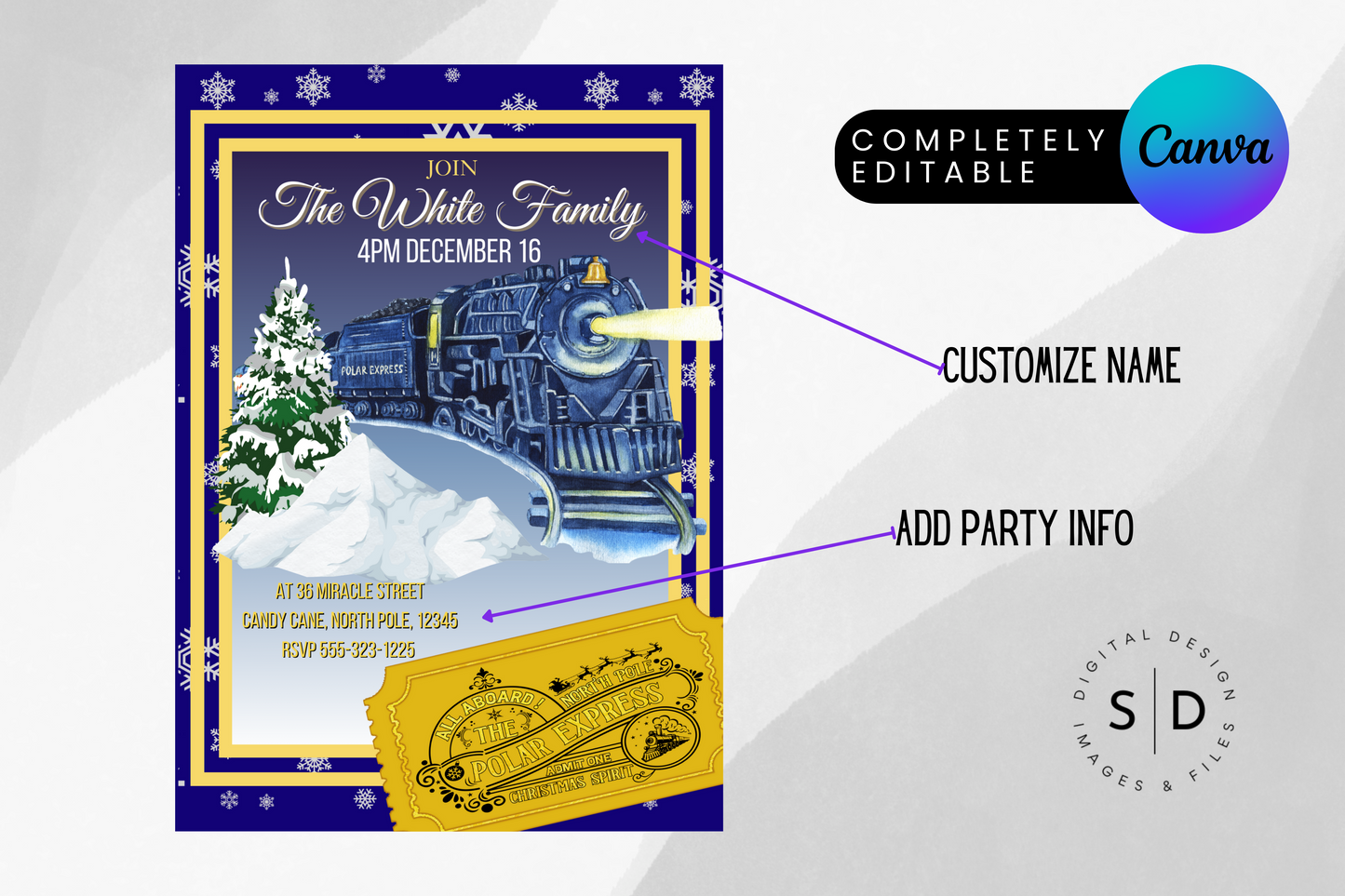 Polar Express Christmas Party Invitation