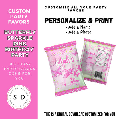 Butterfly Sparkle Pink Birthday Party Favors DFY