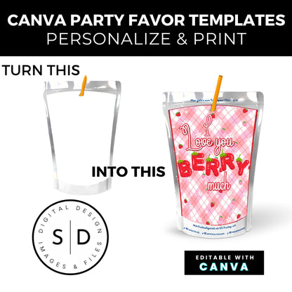 I Love You Berry Much Party Favor Canva Template Bundle