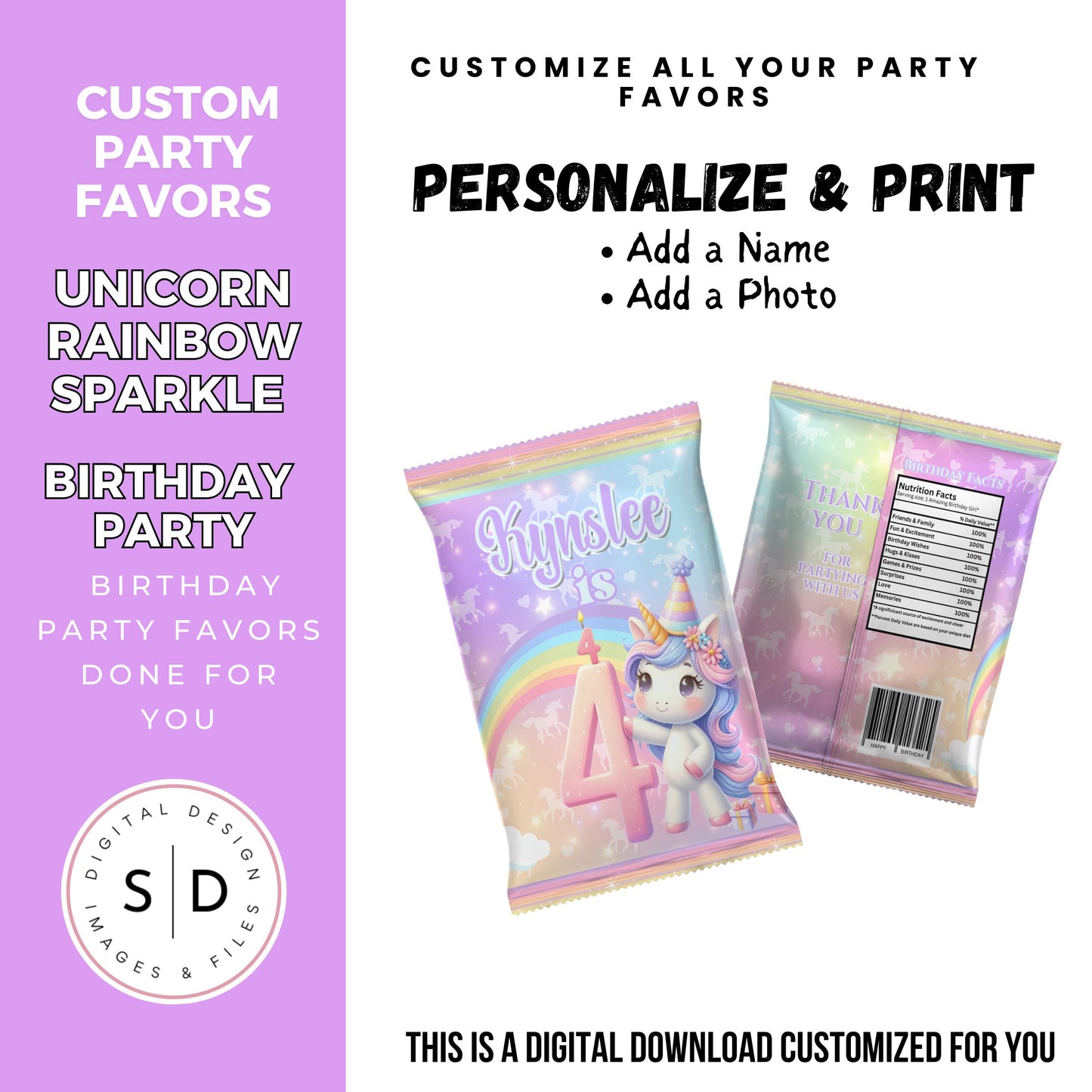 Unicorn Rainbow Sparkle Party Favors DFY