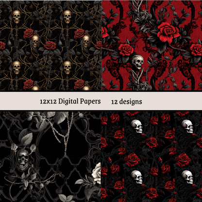 Gothic Roses Vol 2 roses seamless patterns 12x12" Papers