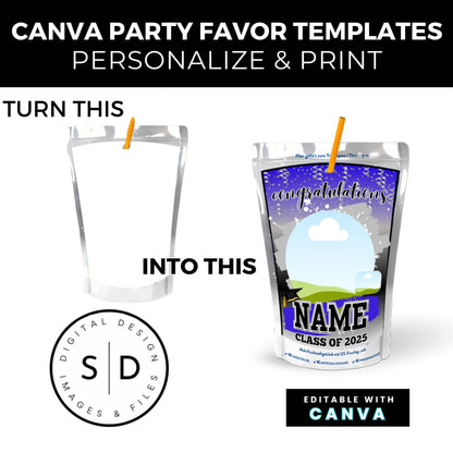 Class of 2025 Graduation Silver Party Favor Canva Template Bundle 🎓✨