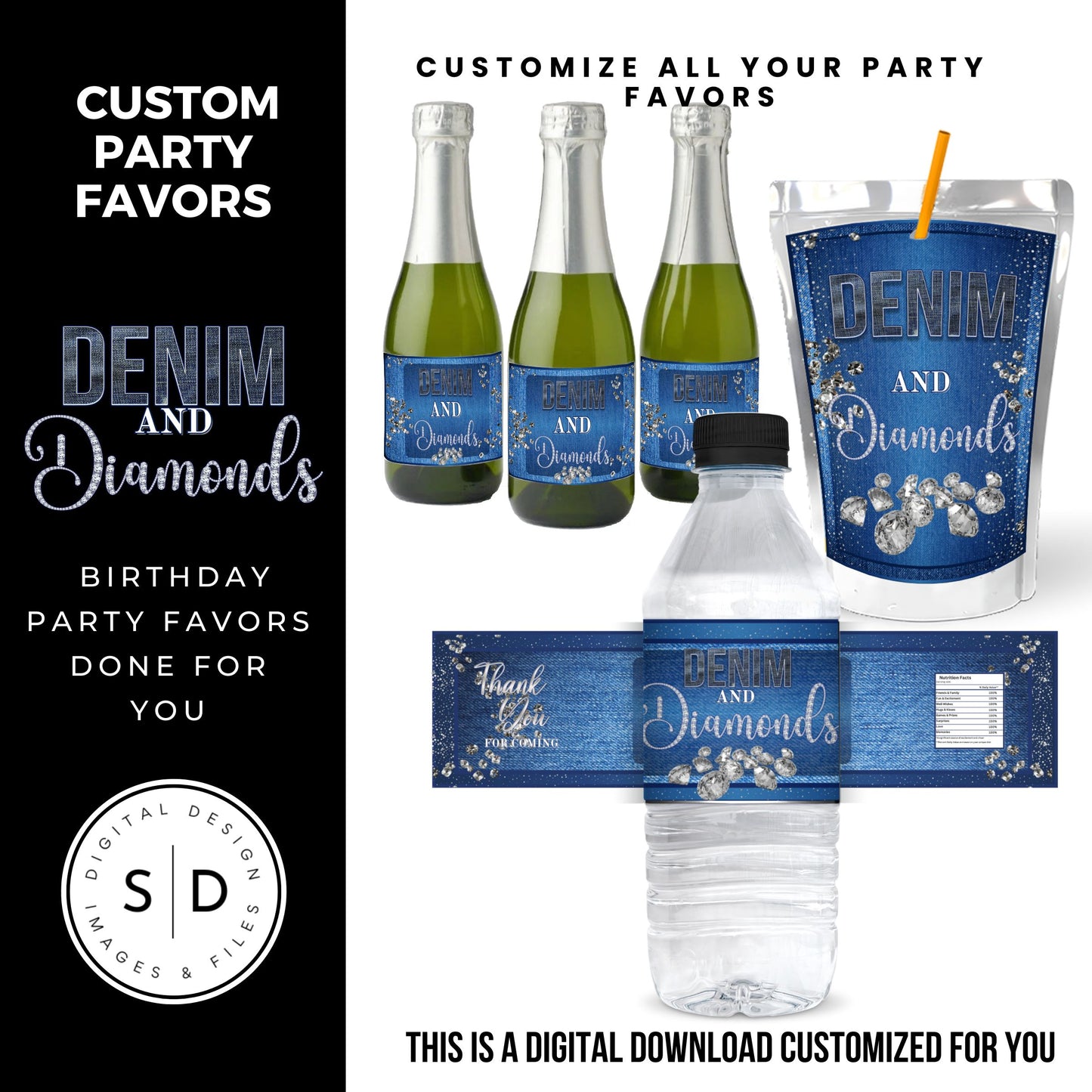 Denim & Diamonds Party Printable Favor Designs DFY