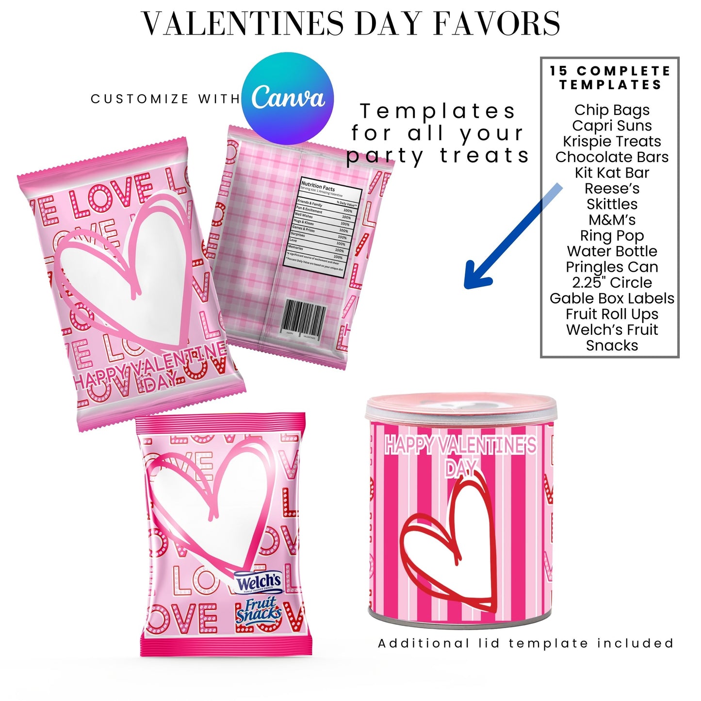 LOVE Valentines Party Favors Templates Bundle