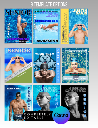 Swimmer Trading Card Templates Bundle