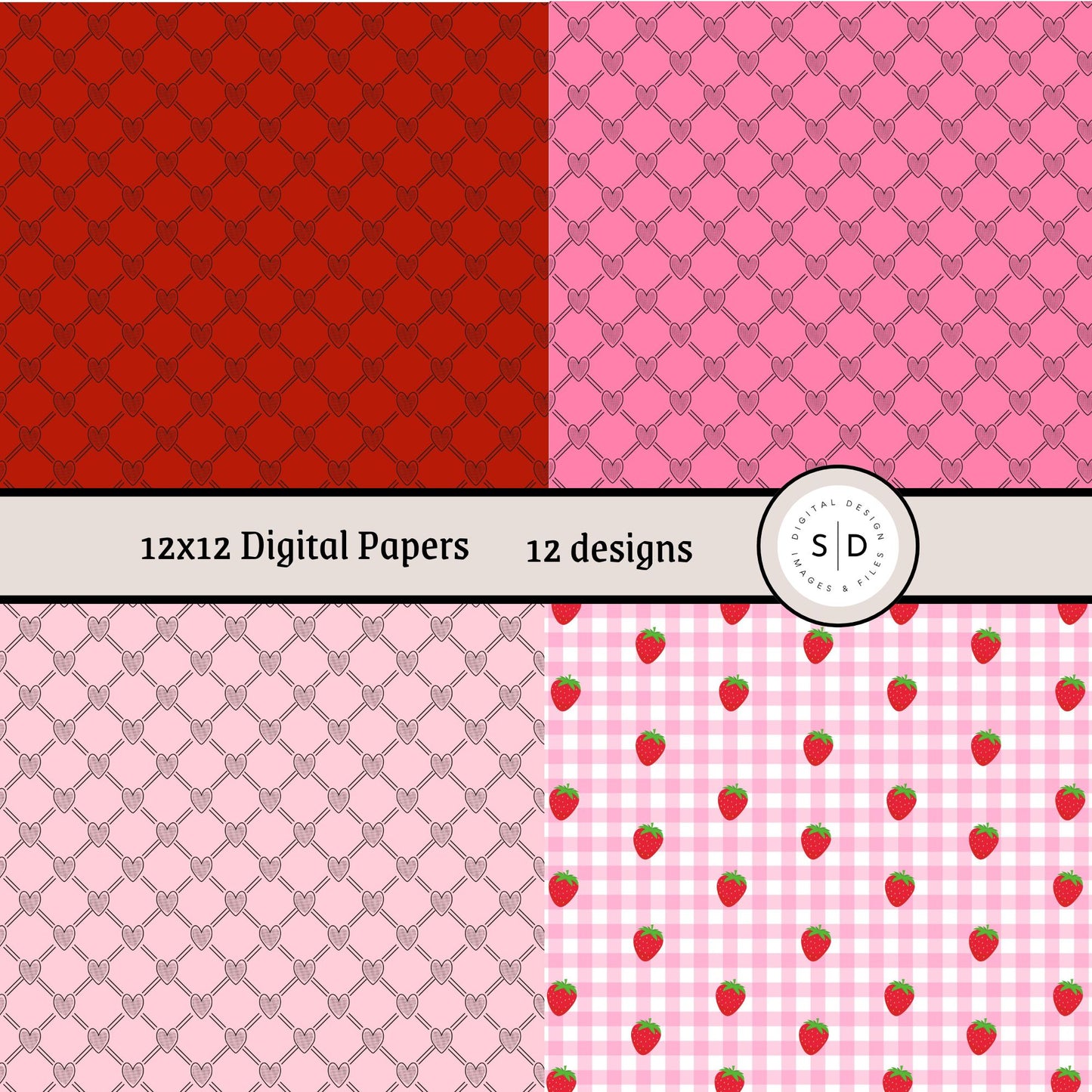 Hearts & Berries Seamless Digital Papers