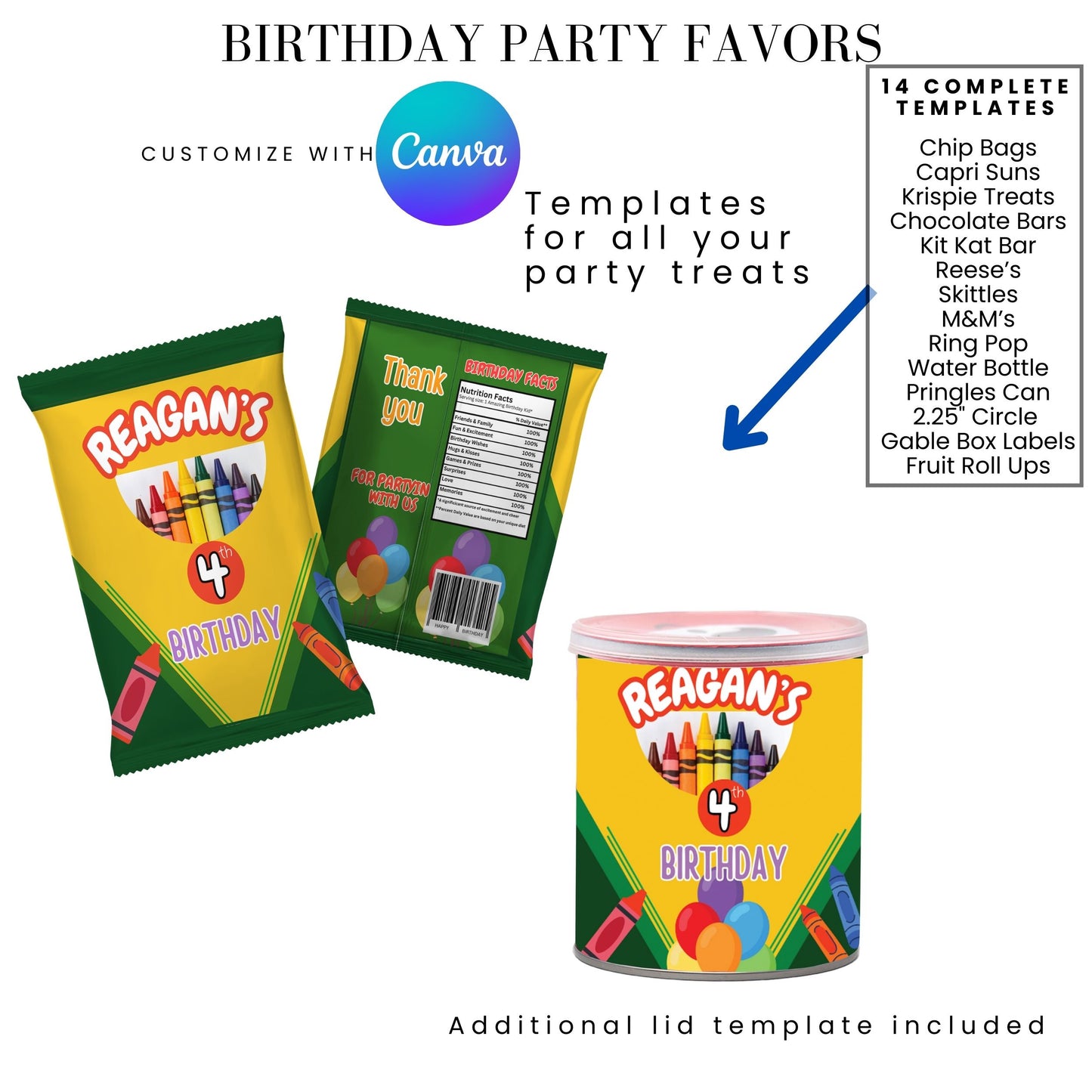 Crayon Birthday Party Favor Templates Bundle