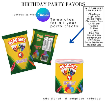 Crayon Birthday Party Favor Templates Bundle