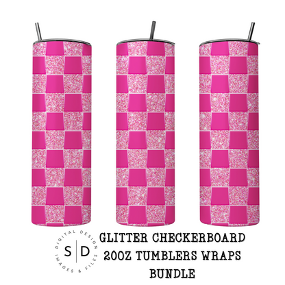 Glitter Monochromatic Checkerboard Tumbler Wrap Bundle