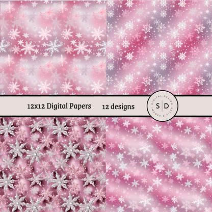 Christmas Snowflake Vol 3 Pink Seamless Digital Papers