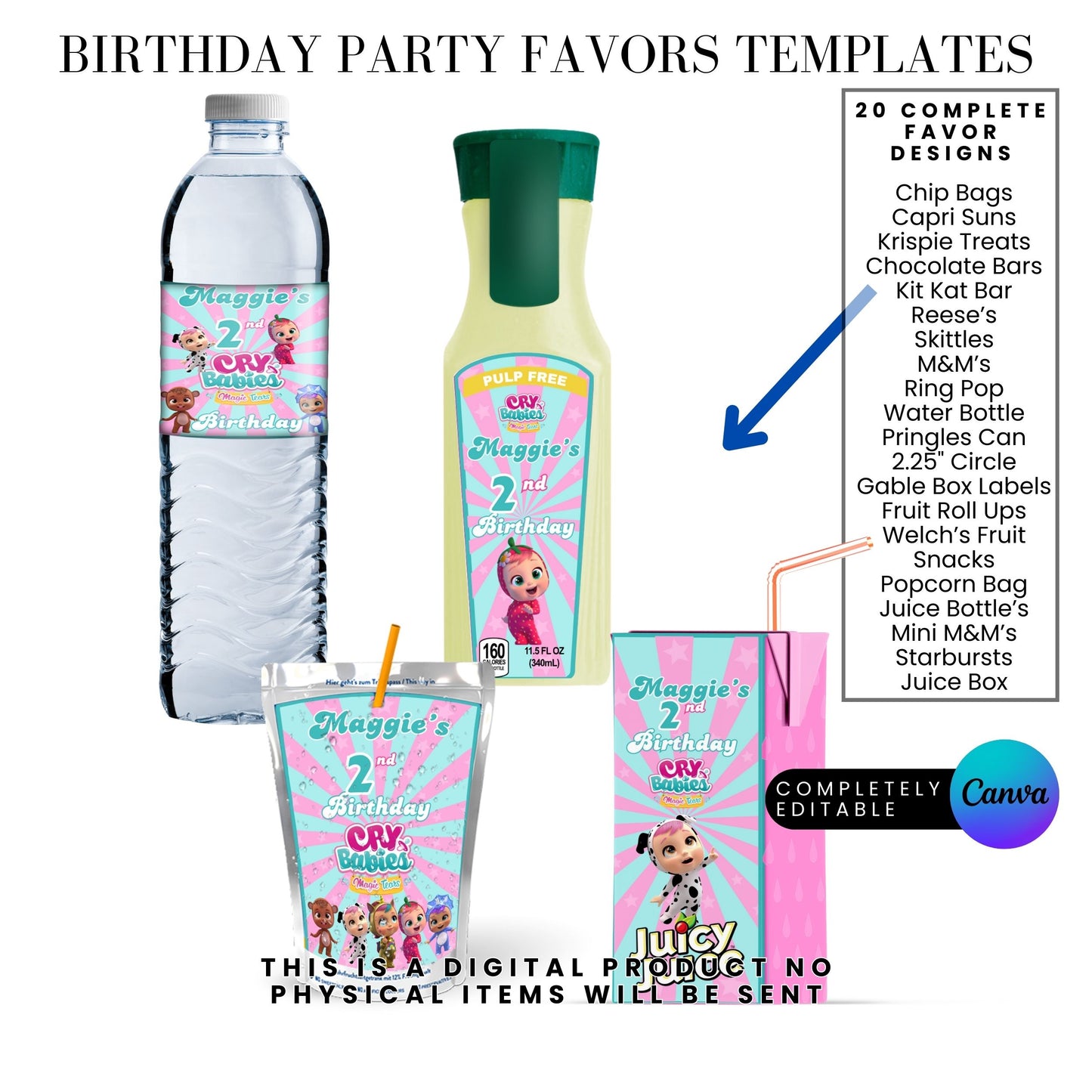 Cry Babies Magic Tears Birthday Party Favors Templates Bundle