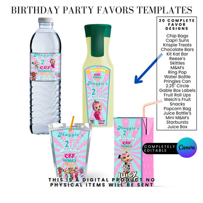 Cry Babies Magic Tears Birthday Party Favors Templates Bundle