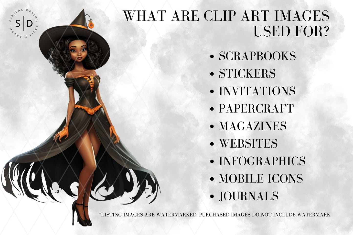 Black Witch Clip Art Bundle (32 Images)