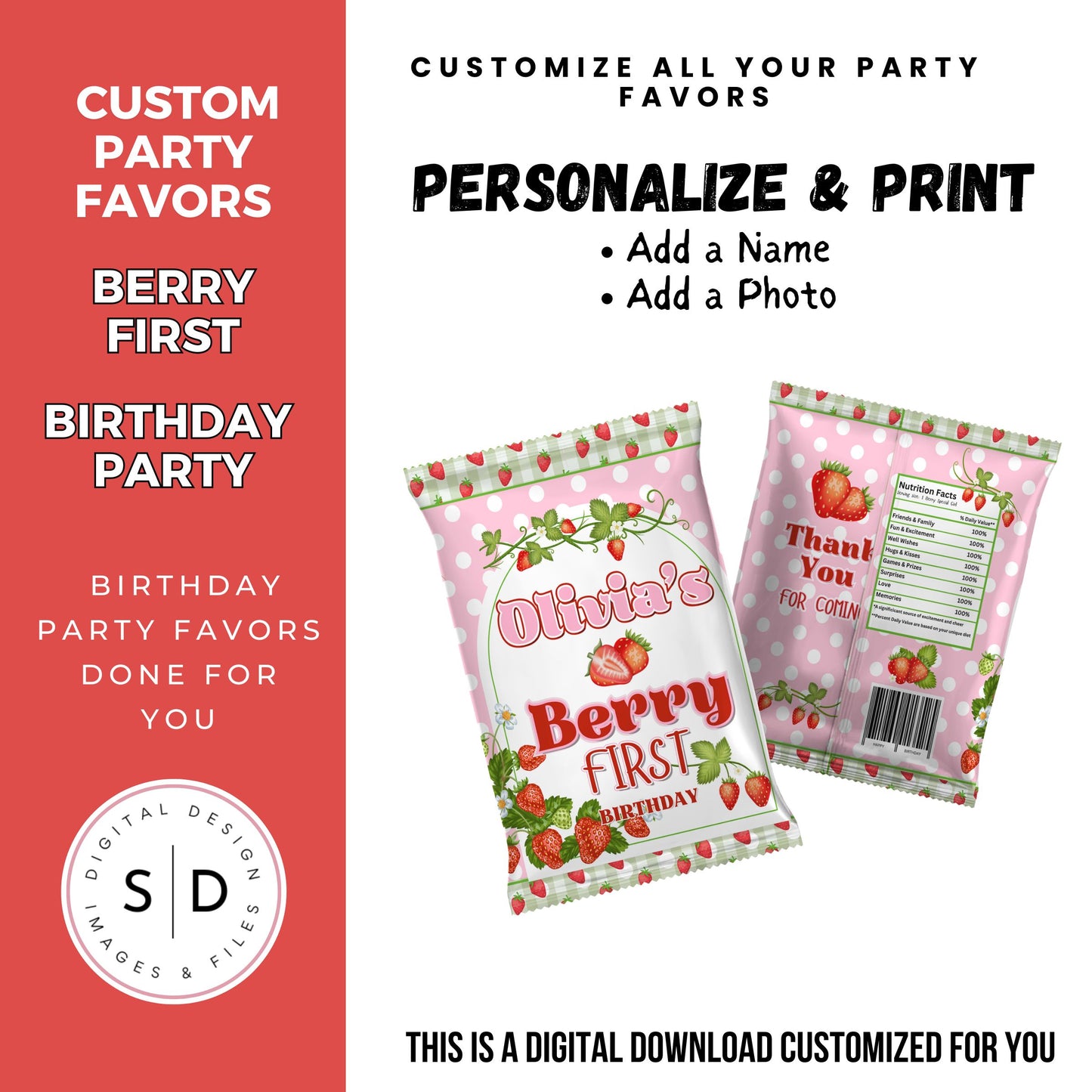 Berry First Strawberry Birthday Party Favors DFY