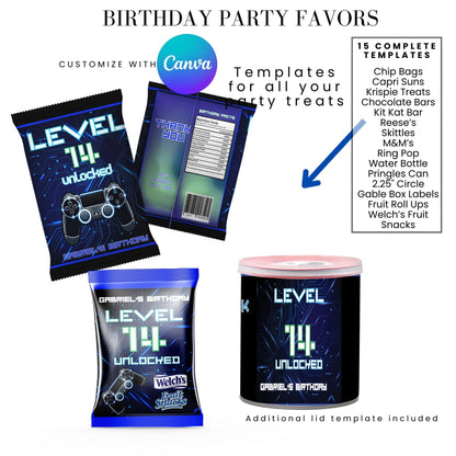 Level Unlocked Gamer Birthday Party Favor Templates Bundle