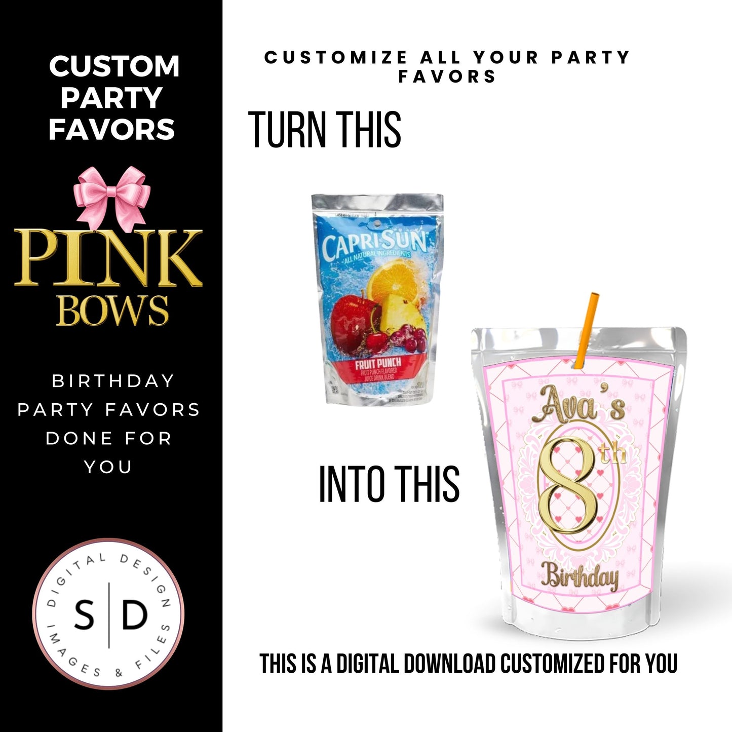 Pink Bow Party Printable Favor Designs DFY