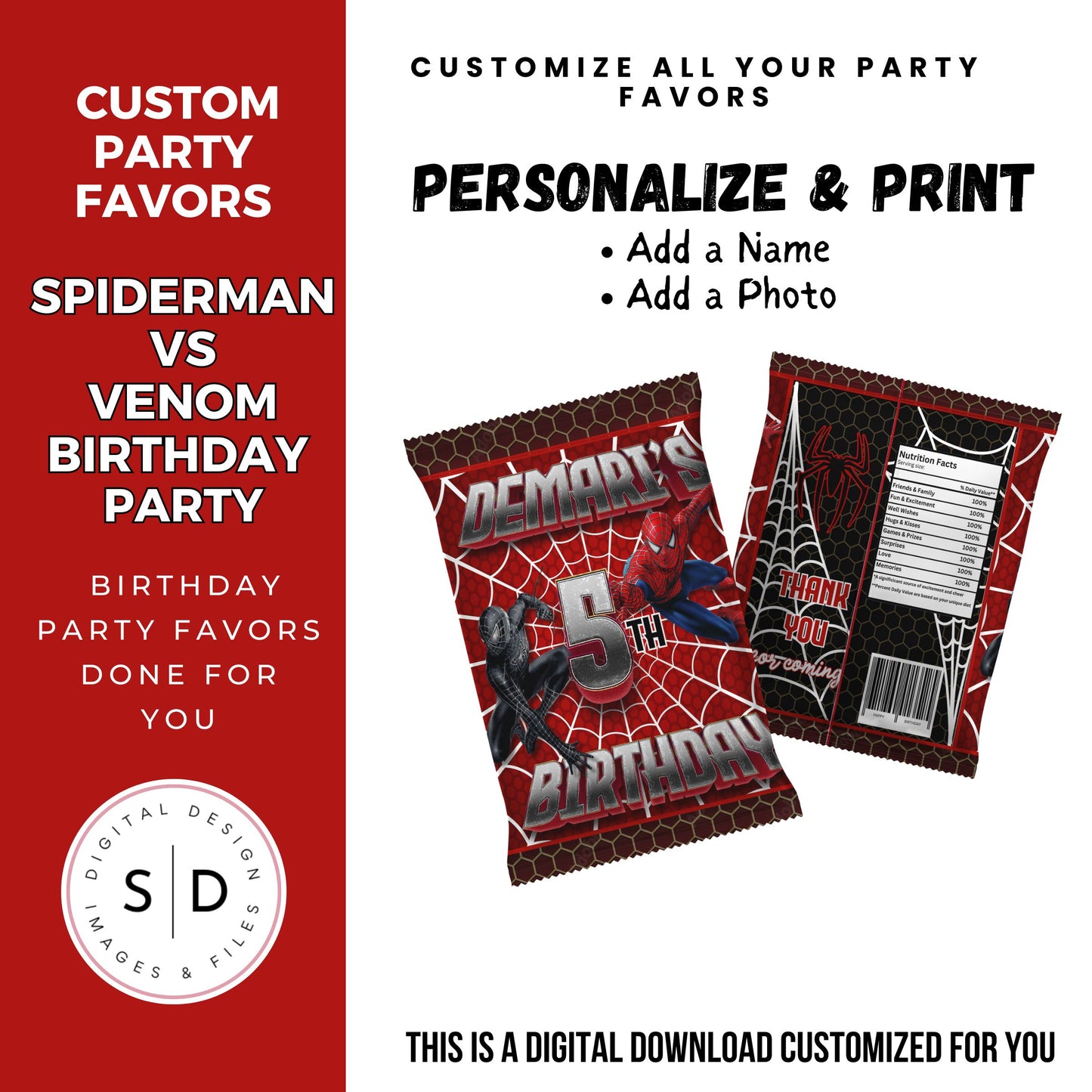 Spiderman Vs Venom Party Favors DFY