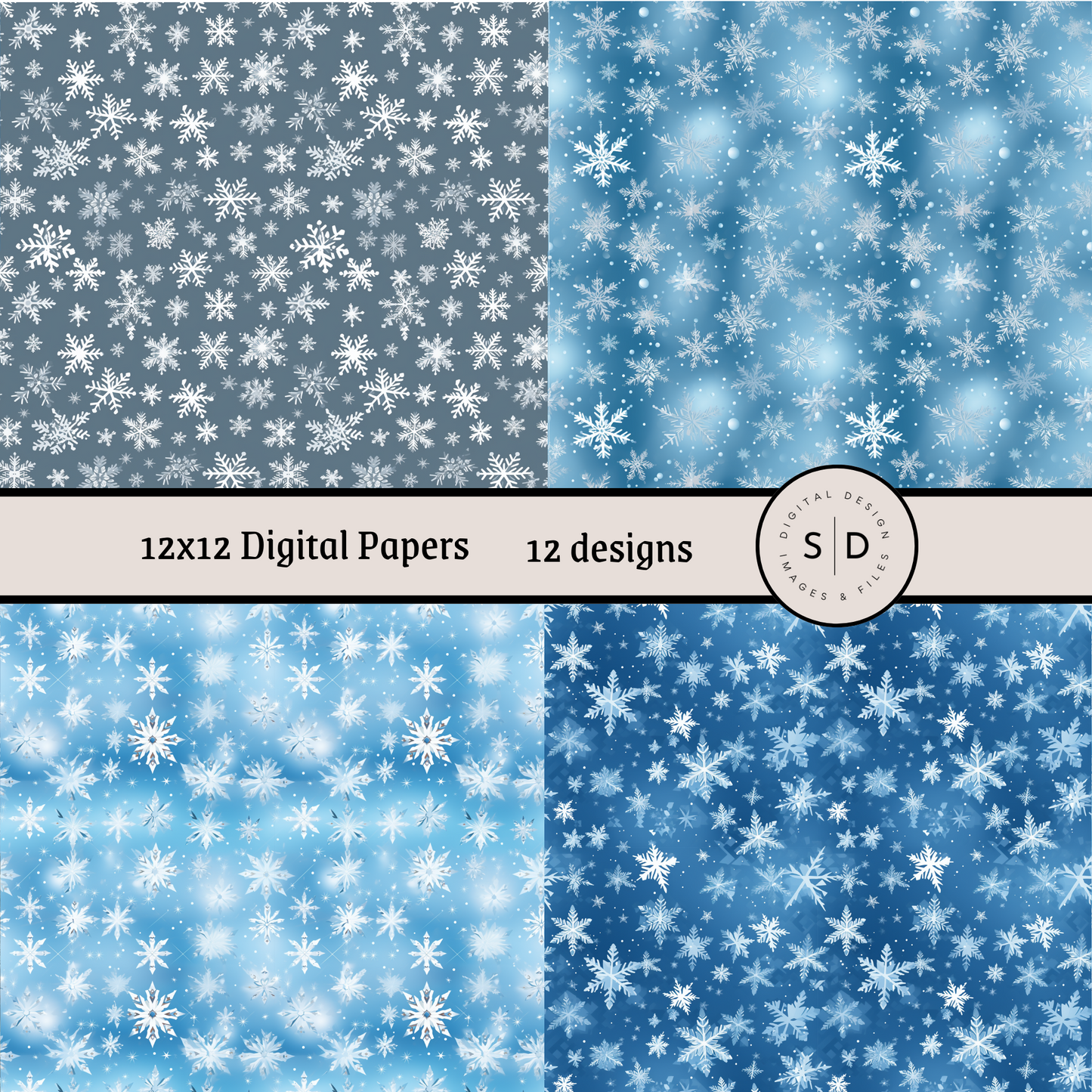 Christmas Snowflake Vol 1 Blue Seamless Digital Papers