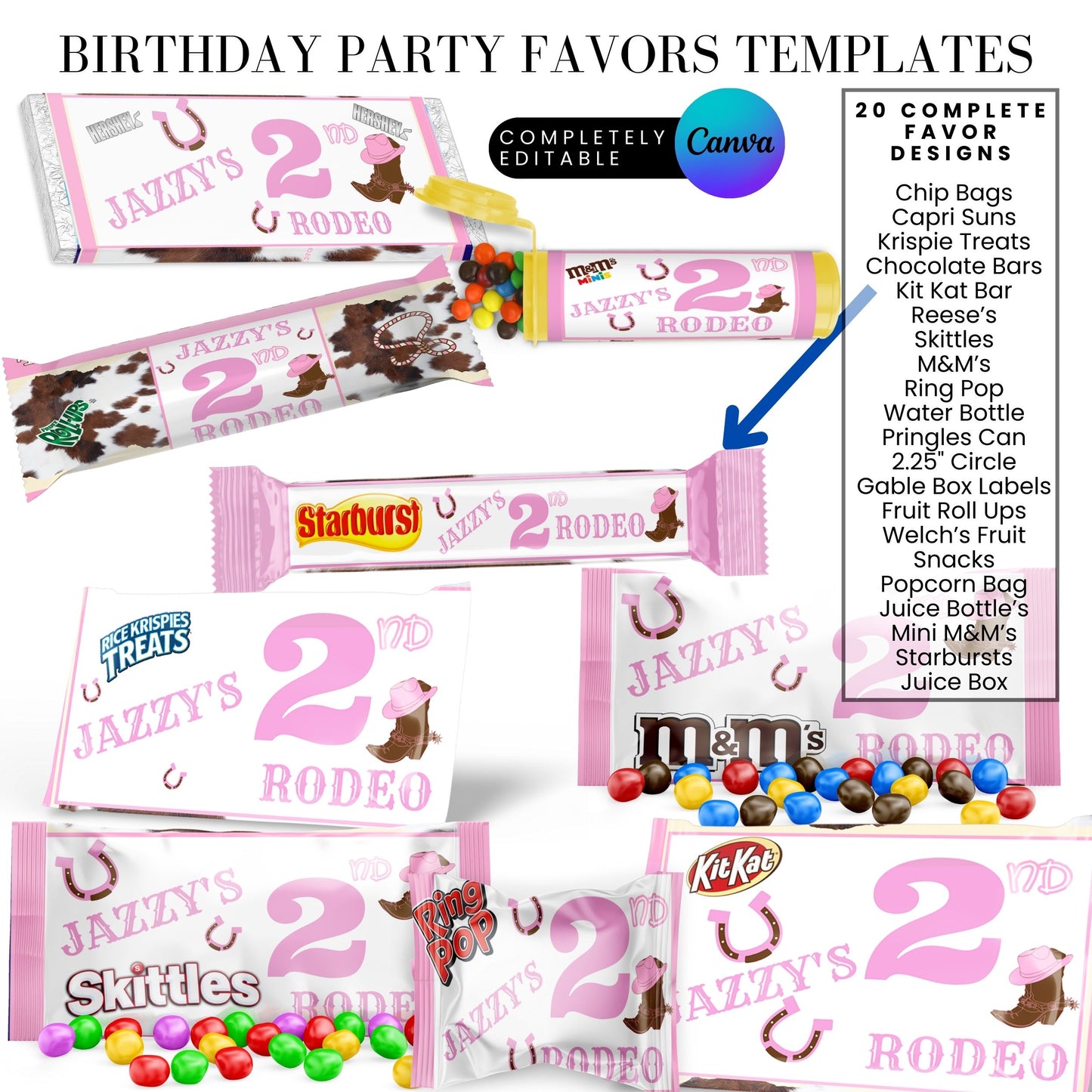 Pink Rodeo Birthday Party Favor Templates Bundle