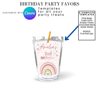 Rainbow Birthday Hearts Party Favor Templates Bundle