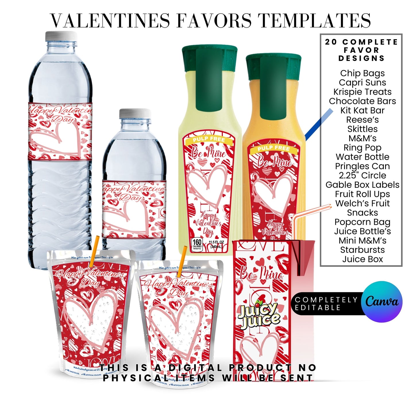 Hearts Valentines Party Favors Templates Bundle