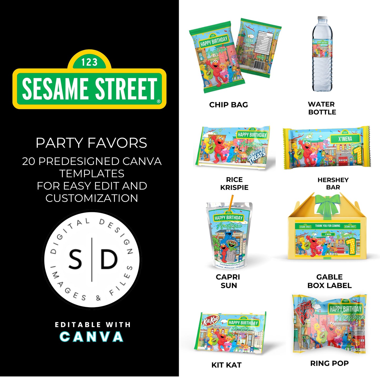 Sesame Street Birthday Party Favors Templates Bundle
