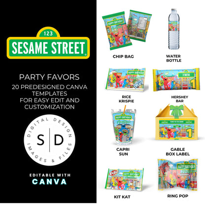 Sesame Street Birthday Party Favors Templates Bundle
