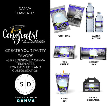 Class of 2025 Graduation Silver Party Favor Canva Template Bundle 🎓✨