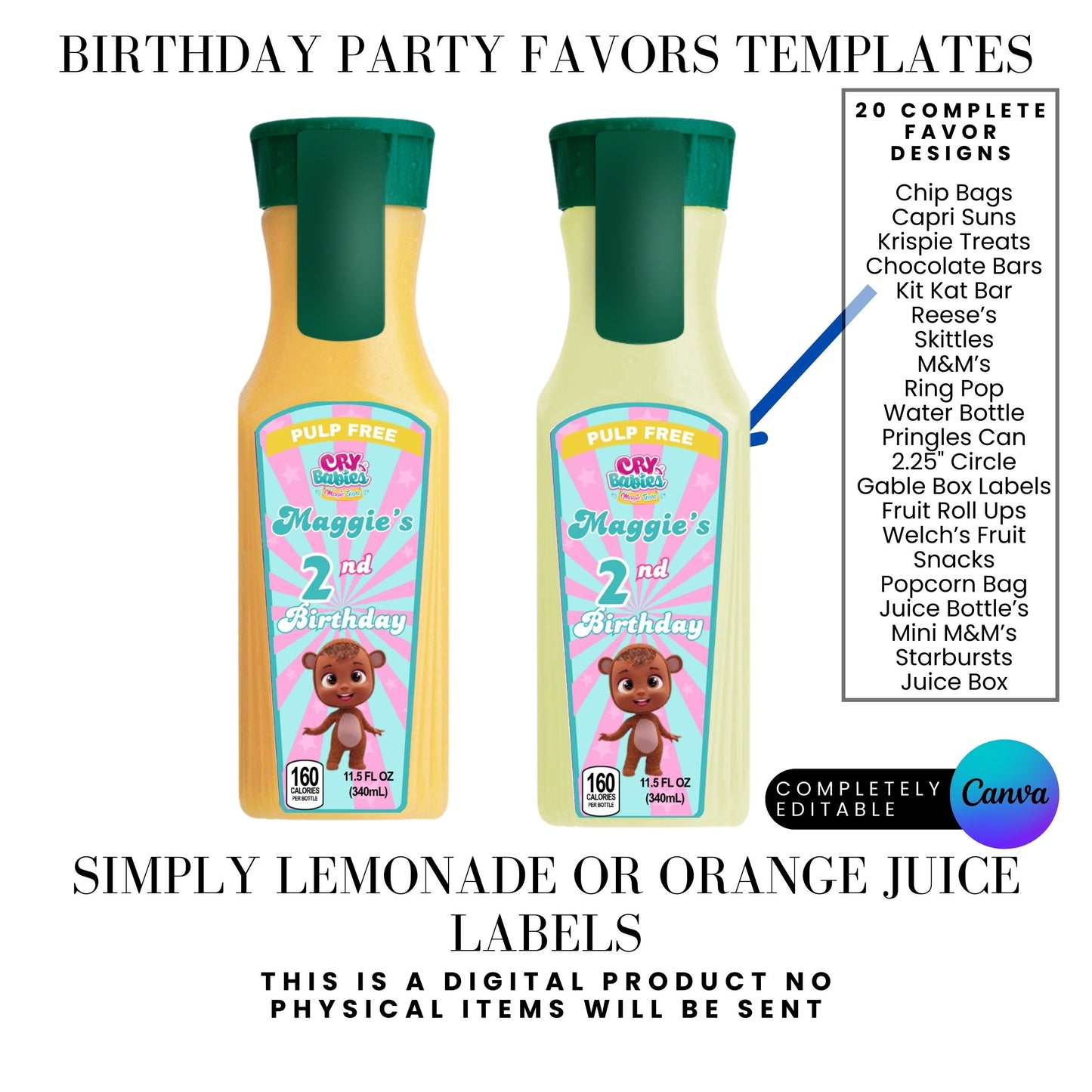 Cry Babies Magic Tears Birthday Party Favors Templates Bundle