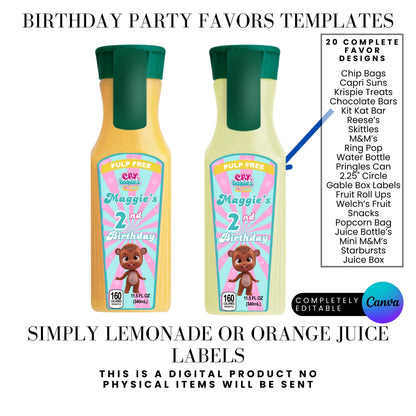 Cry Babies Magic Tears Birthday Party Favors Templates Bundle