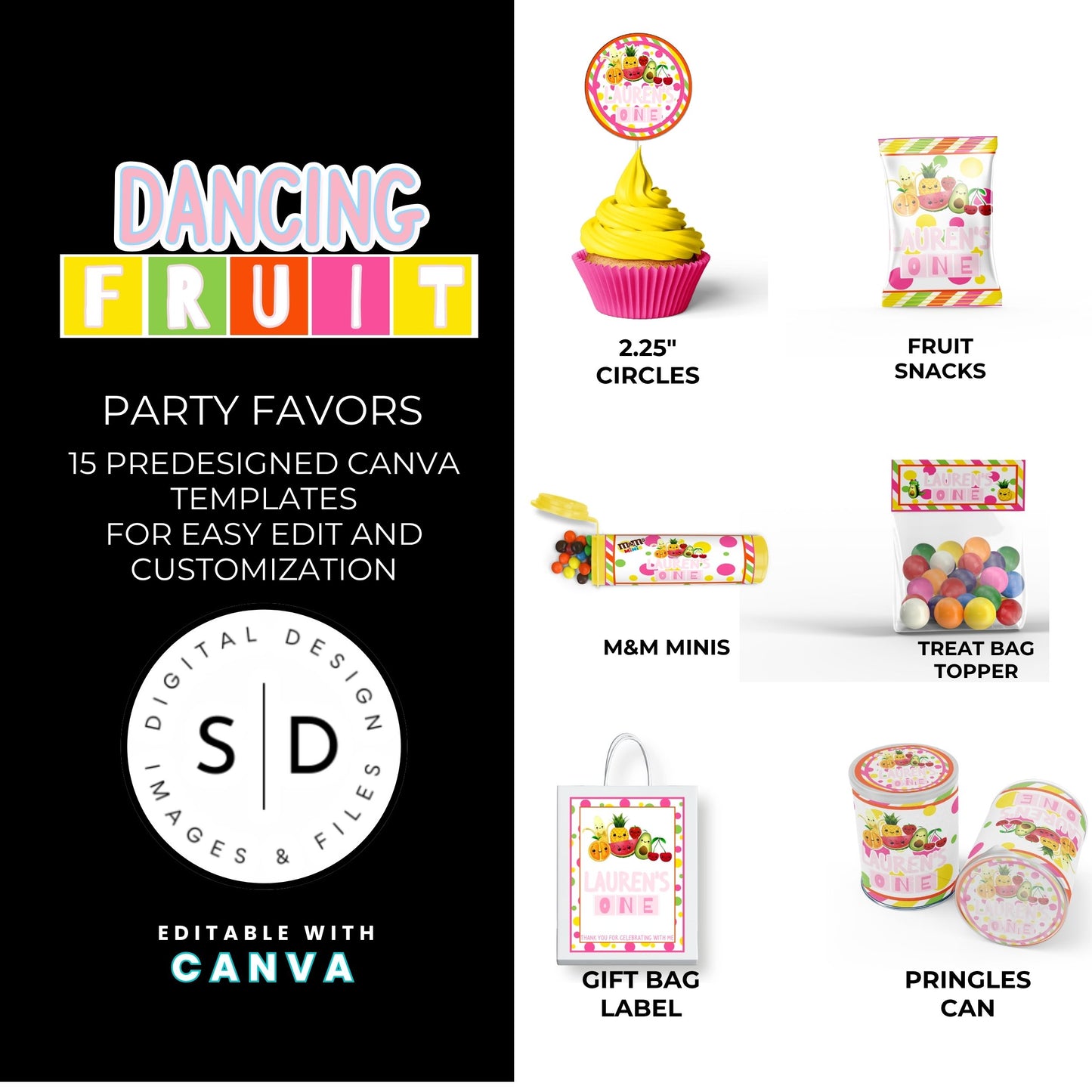 Dancing Fruit Pink Party Favor Templates Bundle