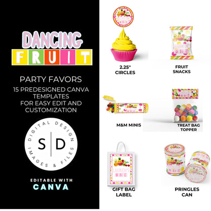Dancing Fruit Pink Party Favor Templates Bundle