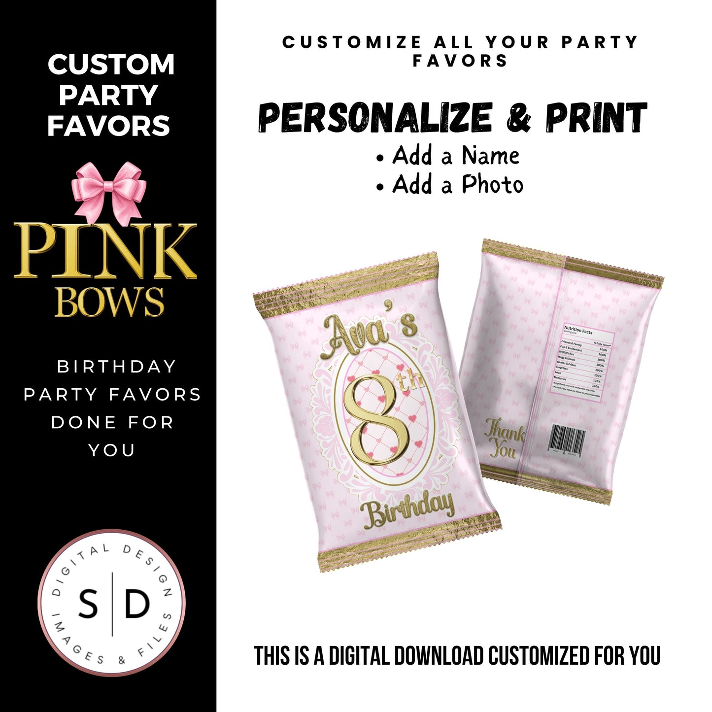 Pink Bow Party Printable Favor Designs DFY