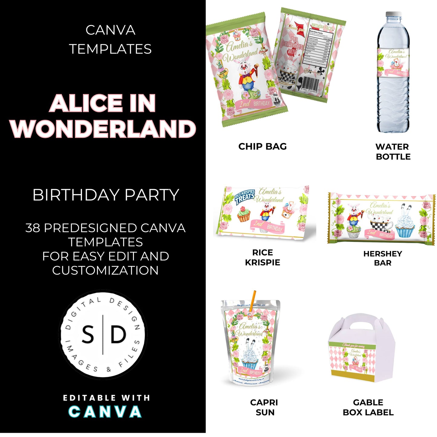 Alice In Wonderland Birthday Party Favor Templates Bundle